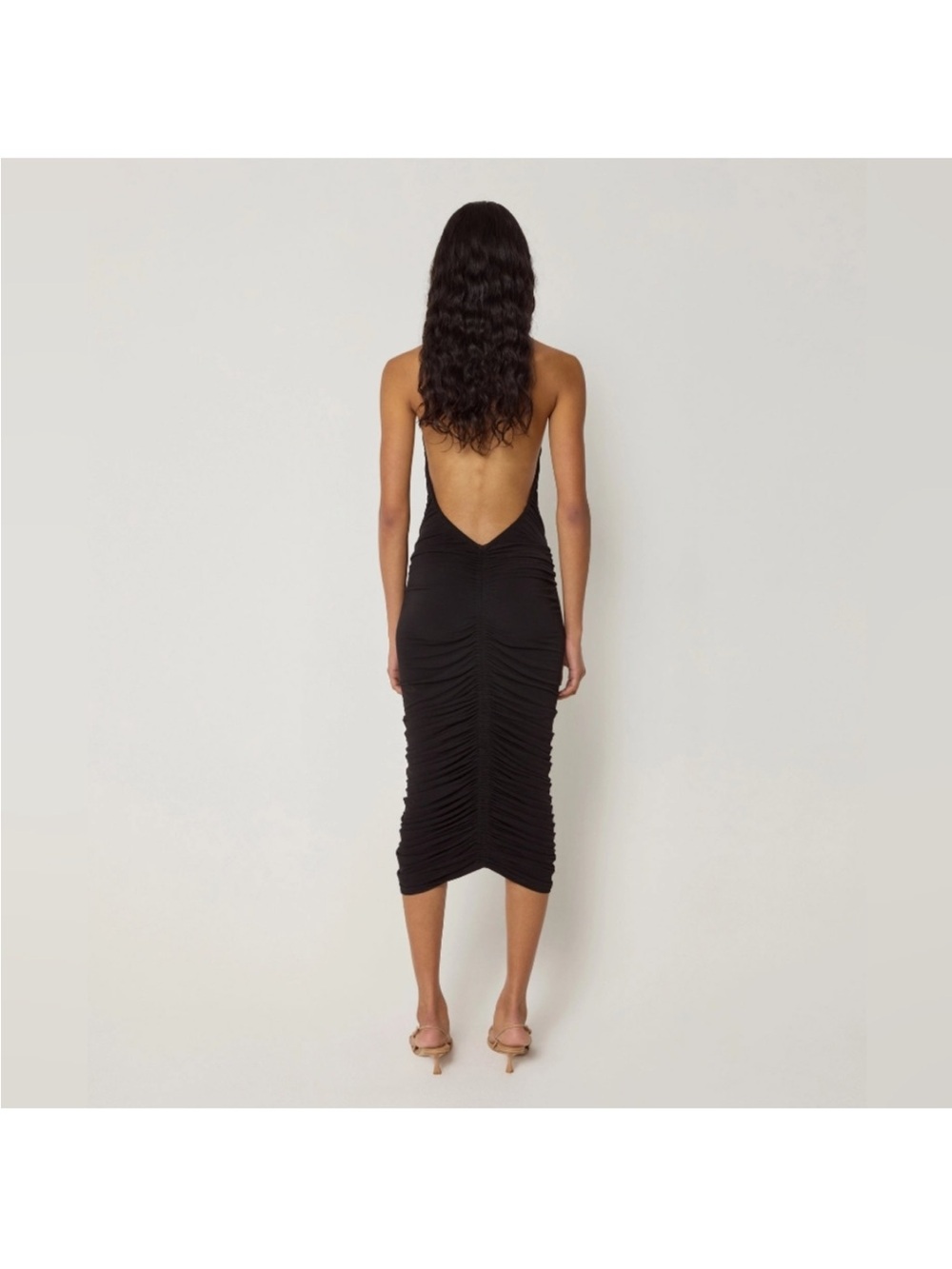 Khy Ruched Plunging V-Neck Halter Black Dress Size Large - Picture 6 of 7